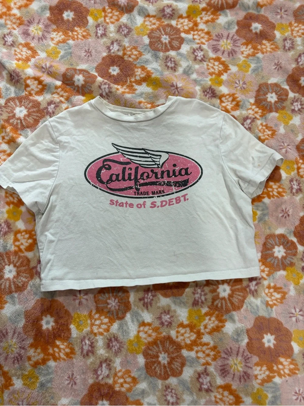 California Graphic Crop Tee - White with Pink Logo